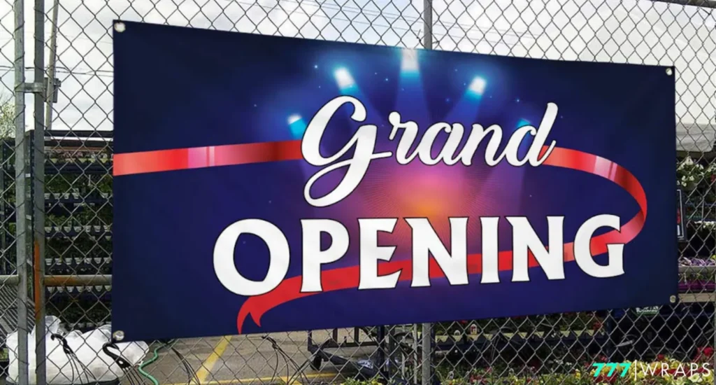 Grand opening banner design featuring vibrant colors and bold text, promoting a new business in Amarillo
