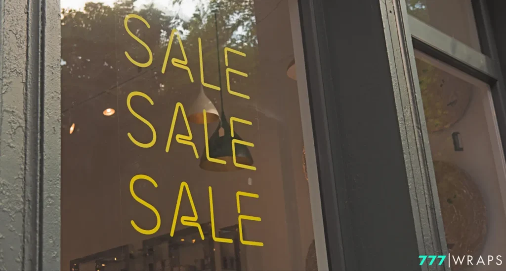 Illustration of a sale sign in a store, demonstrating the impact of vinyl graphics and business signs in Amarillo