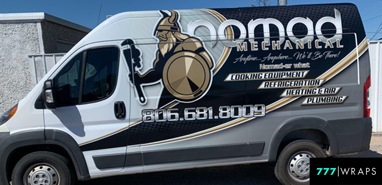 Branded service van parked, clearly displaying company graphics