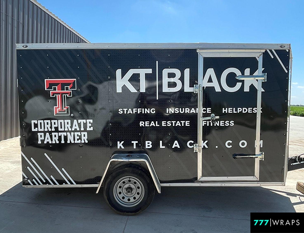 Trailer with clear black and white wrap design